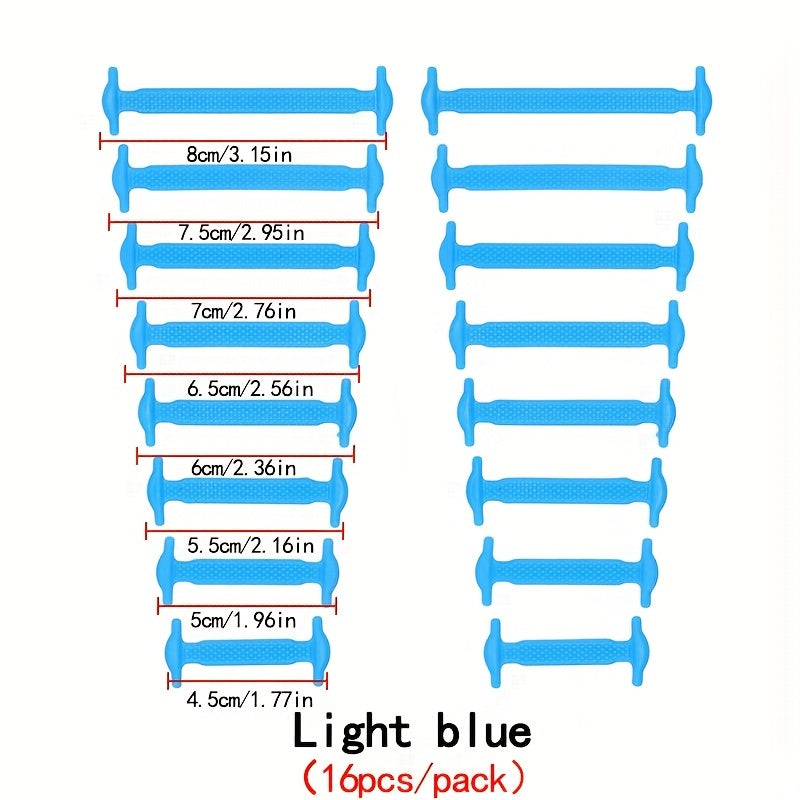 16PCS Elastic Silicone No-Tie Shoelaces with Clips for Sneakers and Athletic Shoes