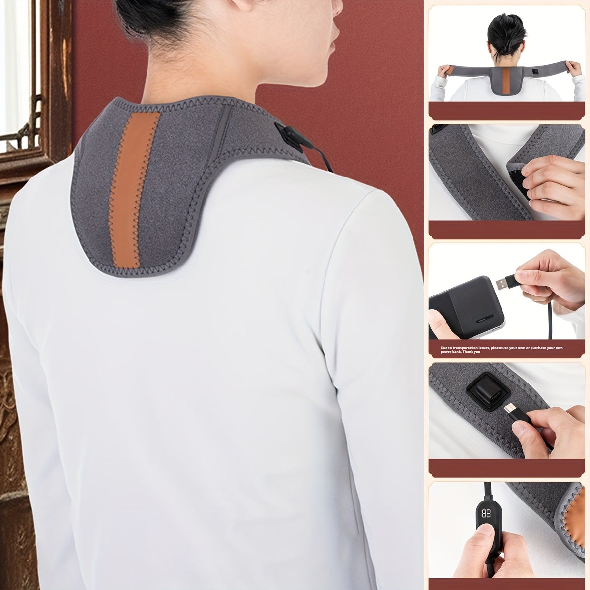 USB-Powered Hot Compress Neck Protector with 3-Level Temperature Control for Warmth and Cervical Spine Support