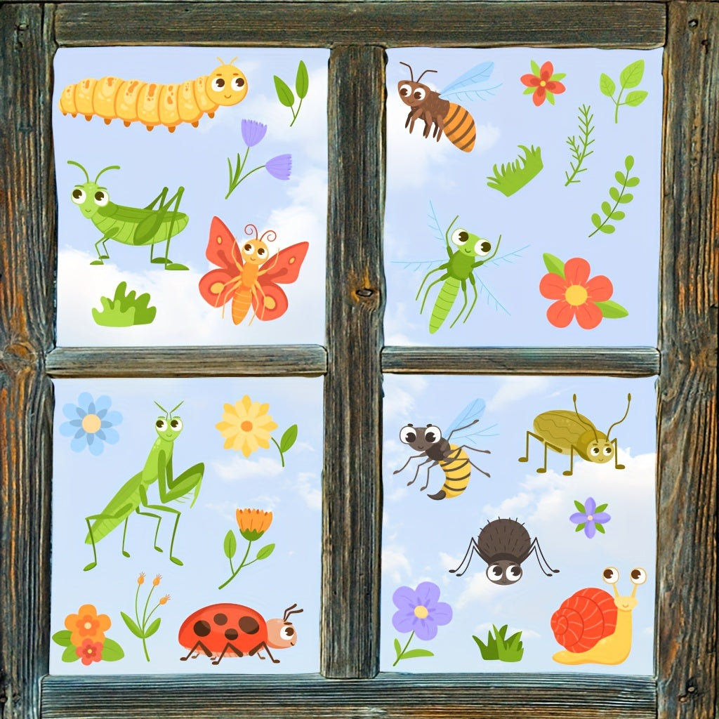 Two Static Electricity Glass Stickers Insect and Flower Decor 29.97cm x 20.07cm