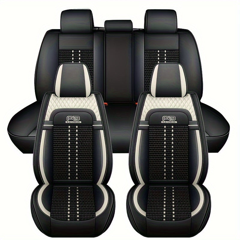 Чехол на автомобильное сиденье из льняного волокна с охлаждающей пропиткой, дышащий полиэстер, алмазный узор, черный и белый