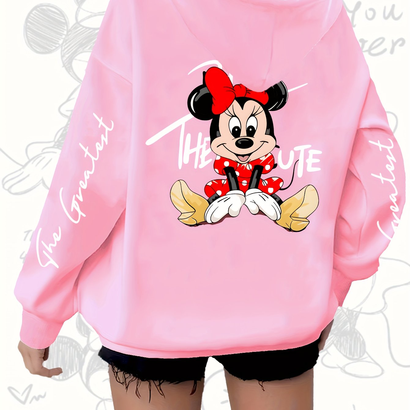 Women's Red Hoodie with Mickey Mouse Print Zip Casual Fall Winter