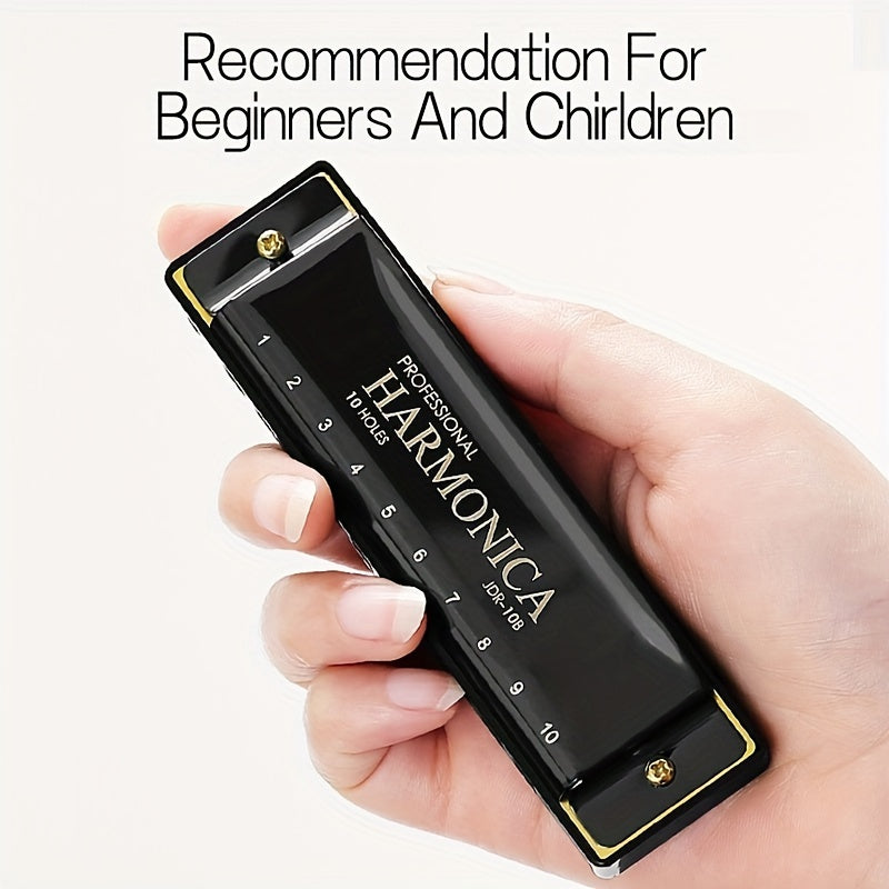 10-Hole C Key Blues Harmonica with Hard Case Stainless Steel Polished for Beginners Professionals
