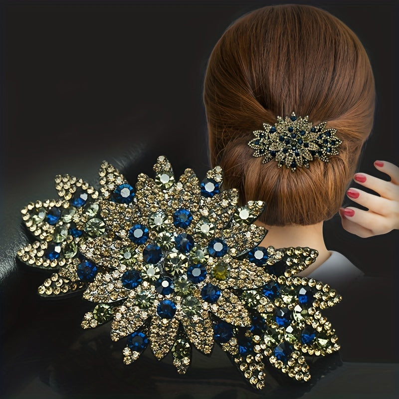 Vintage Rhinestone Hair Clip Large Oblong Elegant Spring Clip for Head Decoration