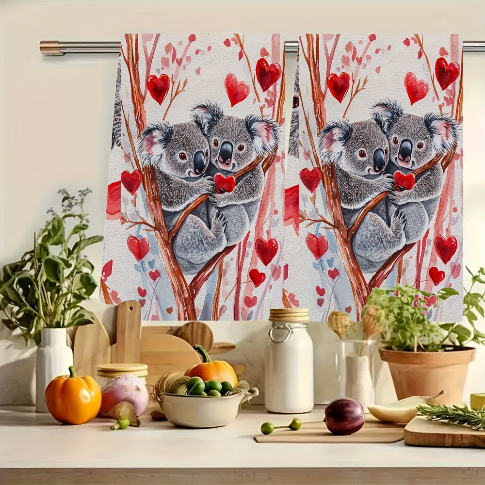 Set of 2 Valentine Koala Kitchen Towels Ultra Soft Absorbent 16x24 Inches