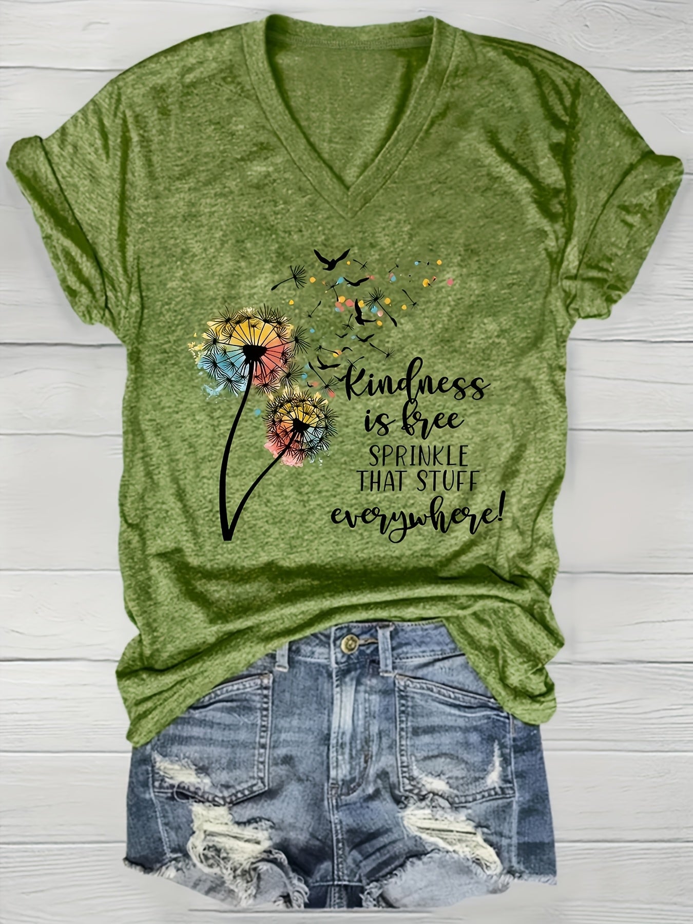 Women's Plus Size V-Neck Floral T-Shirt Short Sleeve Summer Top