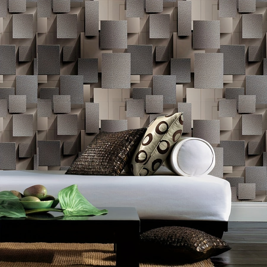 Vinyl Wallpaper 3D Square Shapes Striped Pattern Self-Adhesive DIY for Bedrooms Living Rooms Dining Rooms