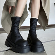 Women’s Black Chunky Platform Ankle Boots with Slip-Resistant Outsole