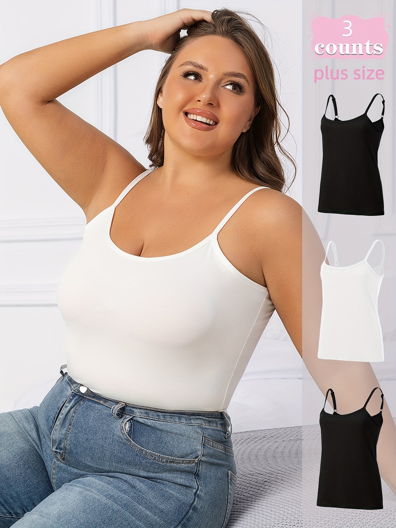 Women’s Adjustable Strapless Tank Tops Pack of 3 Black White Navy