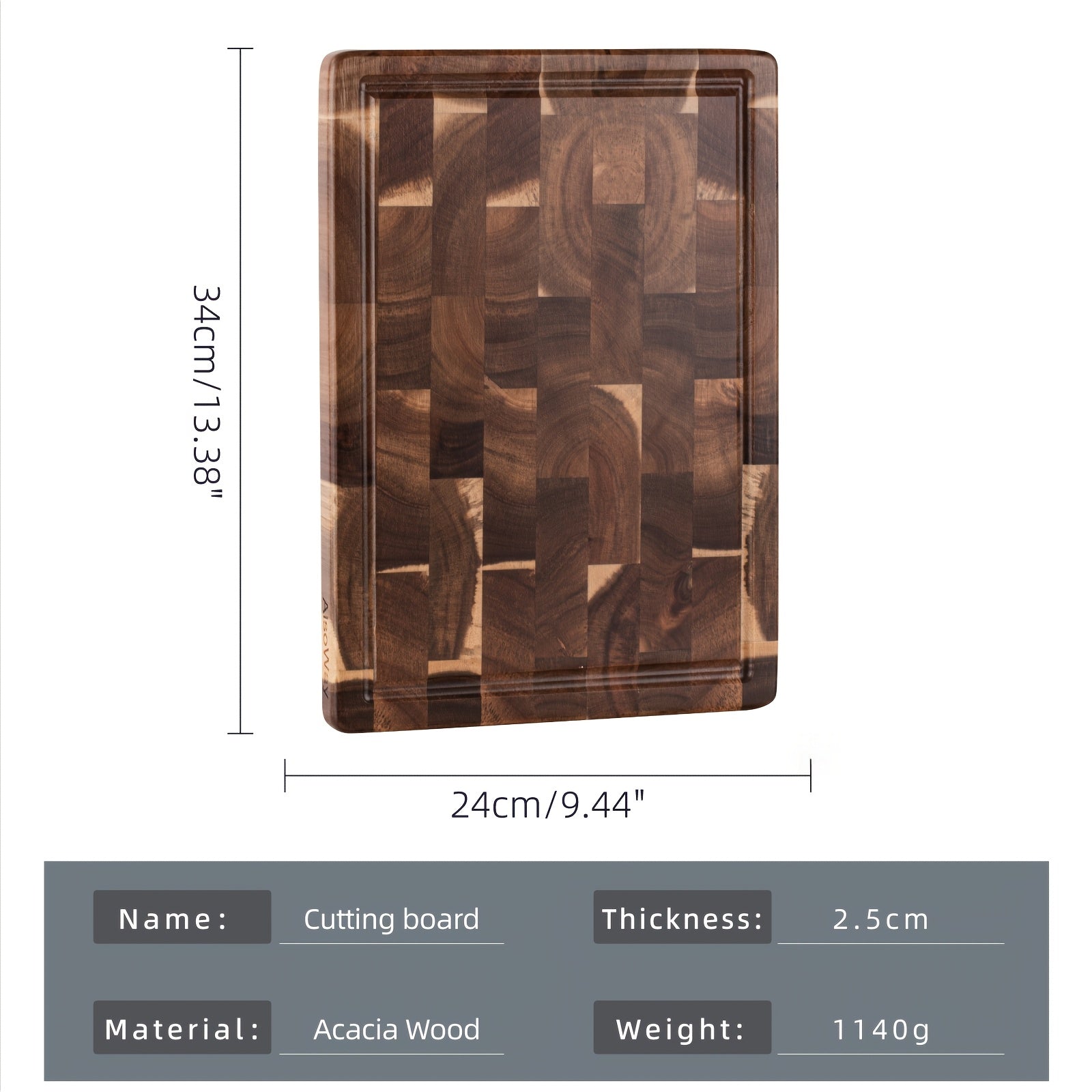 Acacia Wood Chopping Block with End Grain Cutting Surface Kitchen Prep Tool