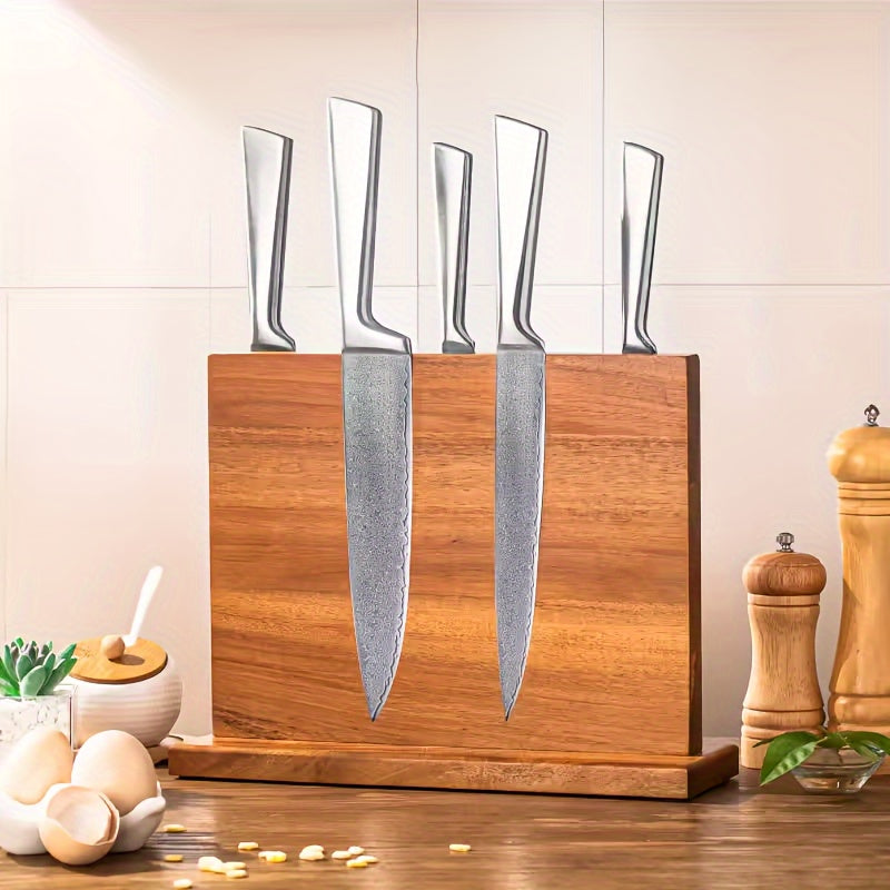 Thickened Acacia Wood Double-Sided Magnetic Knife Holder Kitchen Organizer