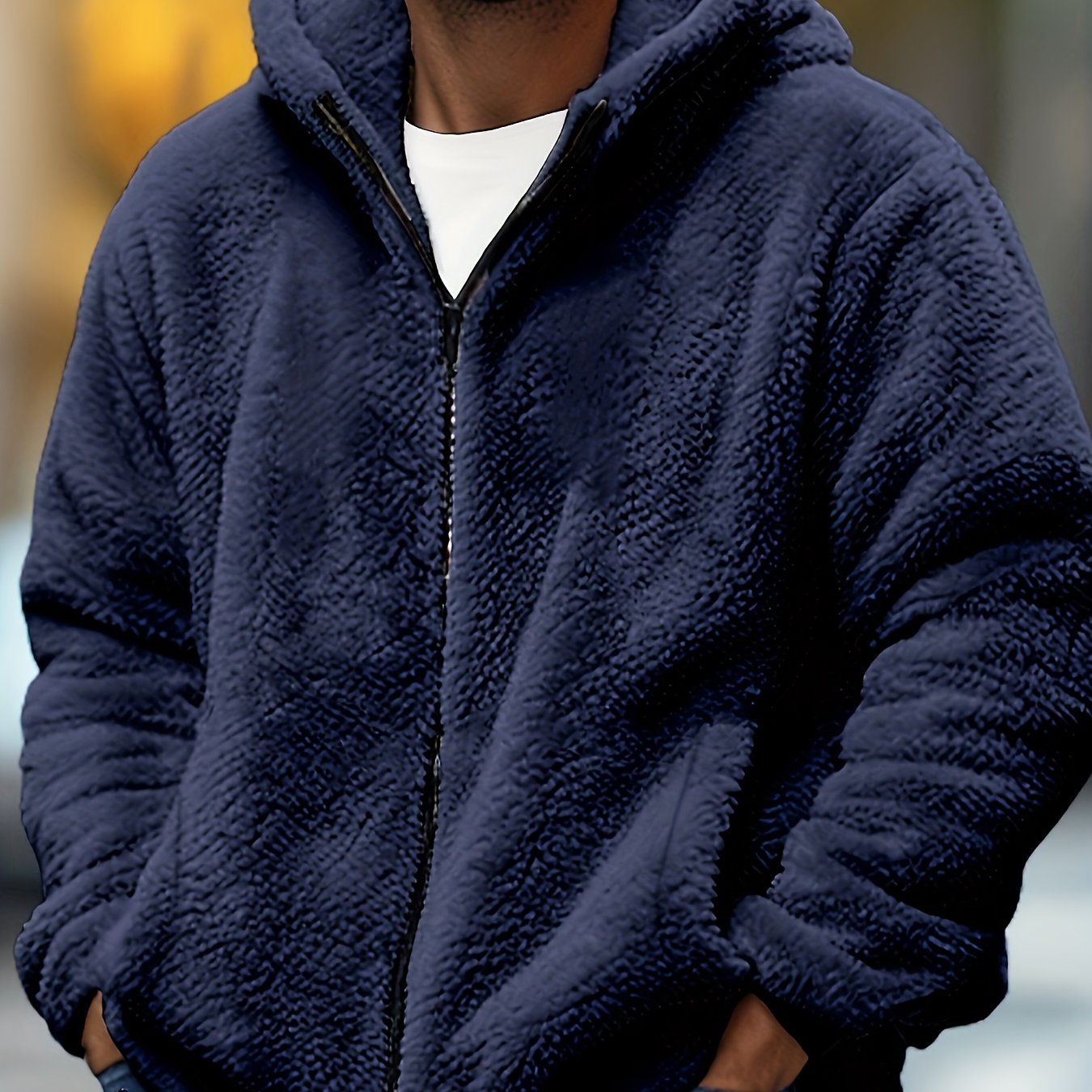 Men's Plus Size Light Gray Teddy Fleece Hooded Jacket Windproof Warm Fall Winter Outerwear