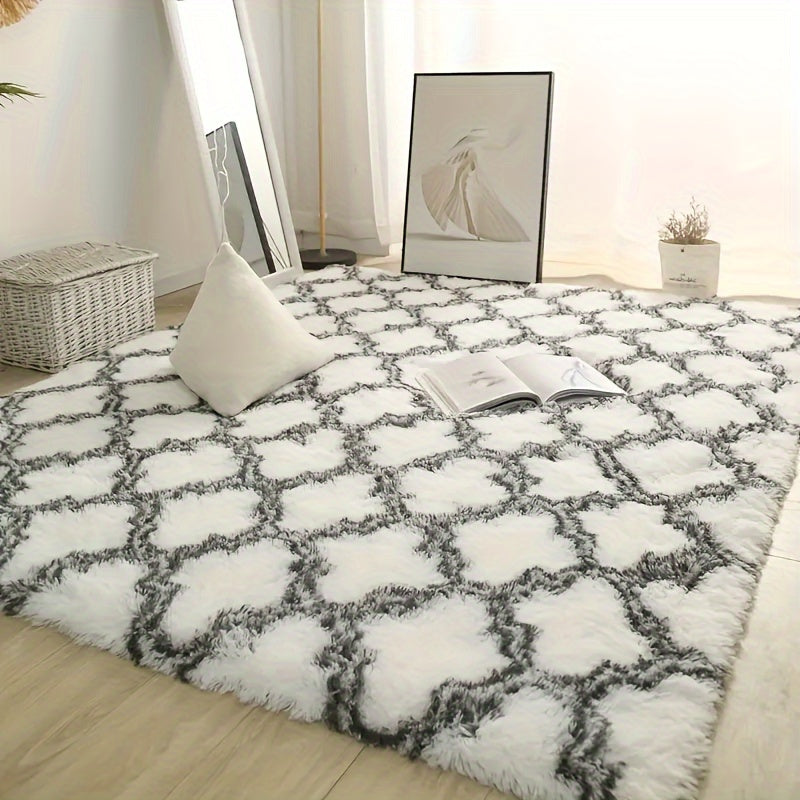 Checkered Grey and White Rug for Living Room Bedroom Bathroom Anti-Skid Floor Mat