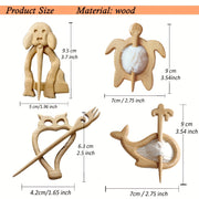 Set of 3 Wooden Animal Brooches Cartoon Dog Cat Vintage Fashion Accessories for Shawl Scarf Sweater