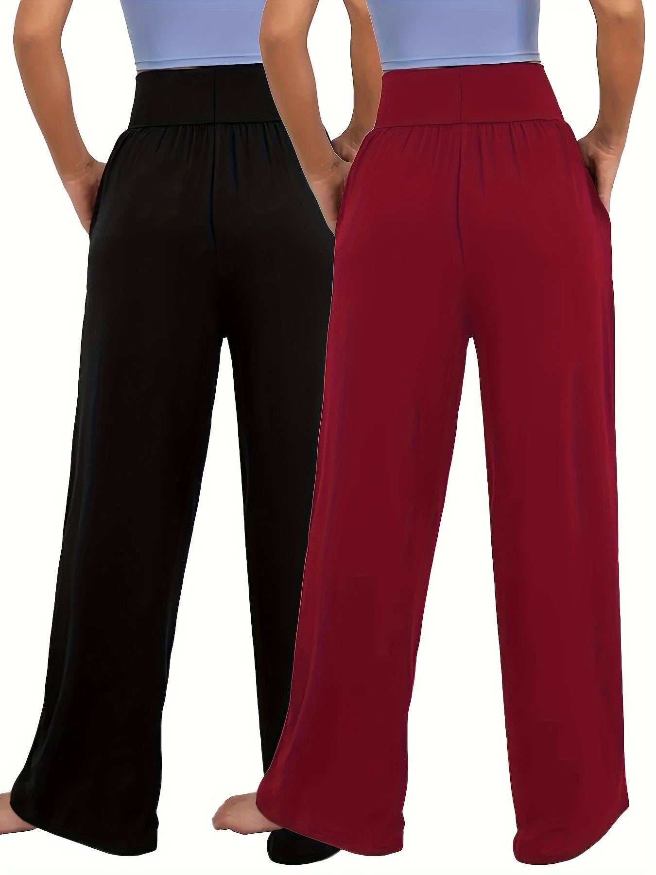 2 ayollar uchun plussiz to'g'ri oyoq shimlar, qora va kulrang rangda, elastik bel, polyester, mashinada yuvish mumkin