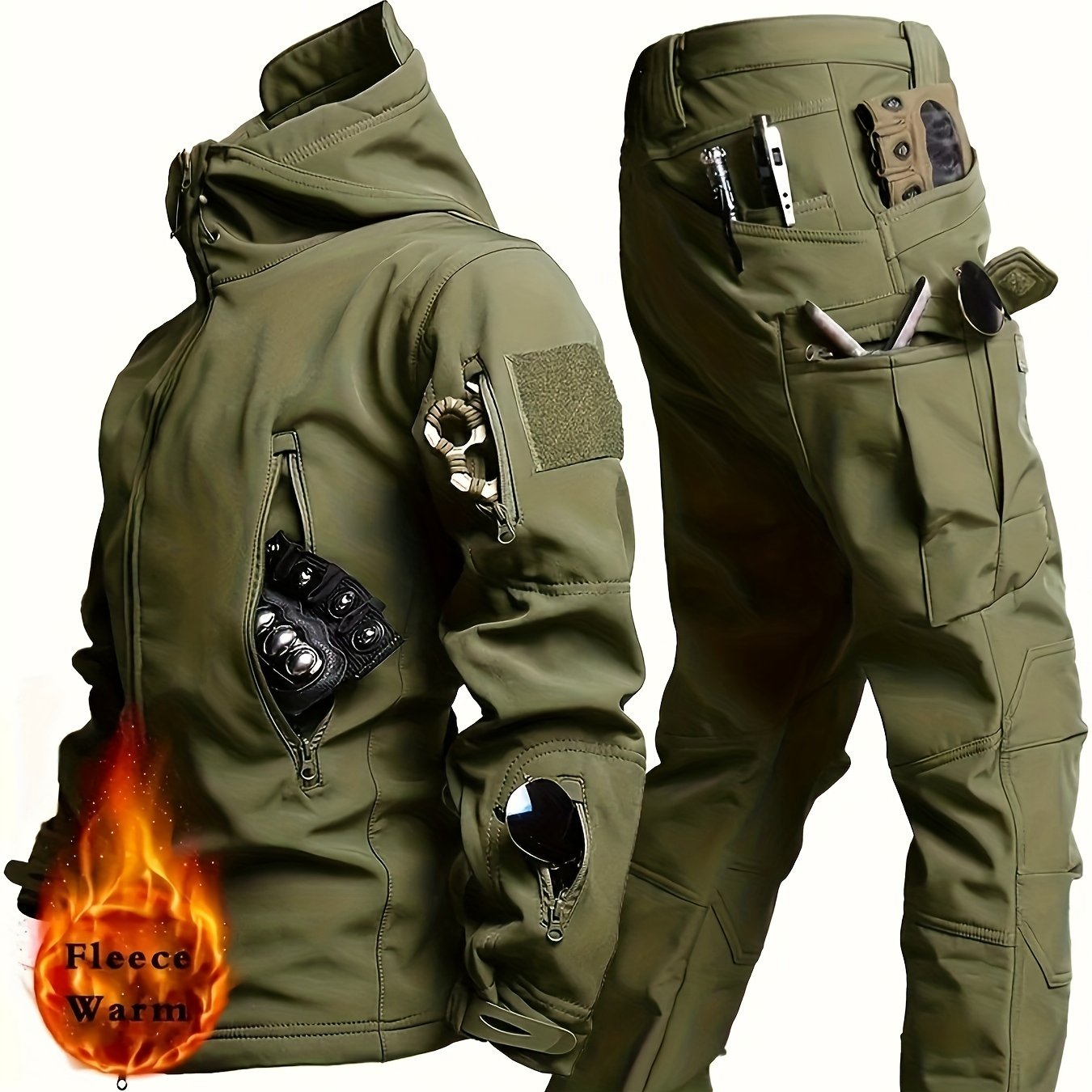 Traje de entrenamiento exterior para hombre, chaqueta con capucha y pantalones de poliéster y spandex, color sólido, corte regular