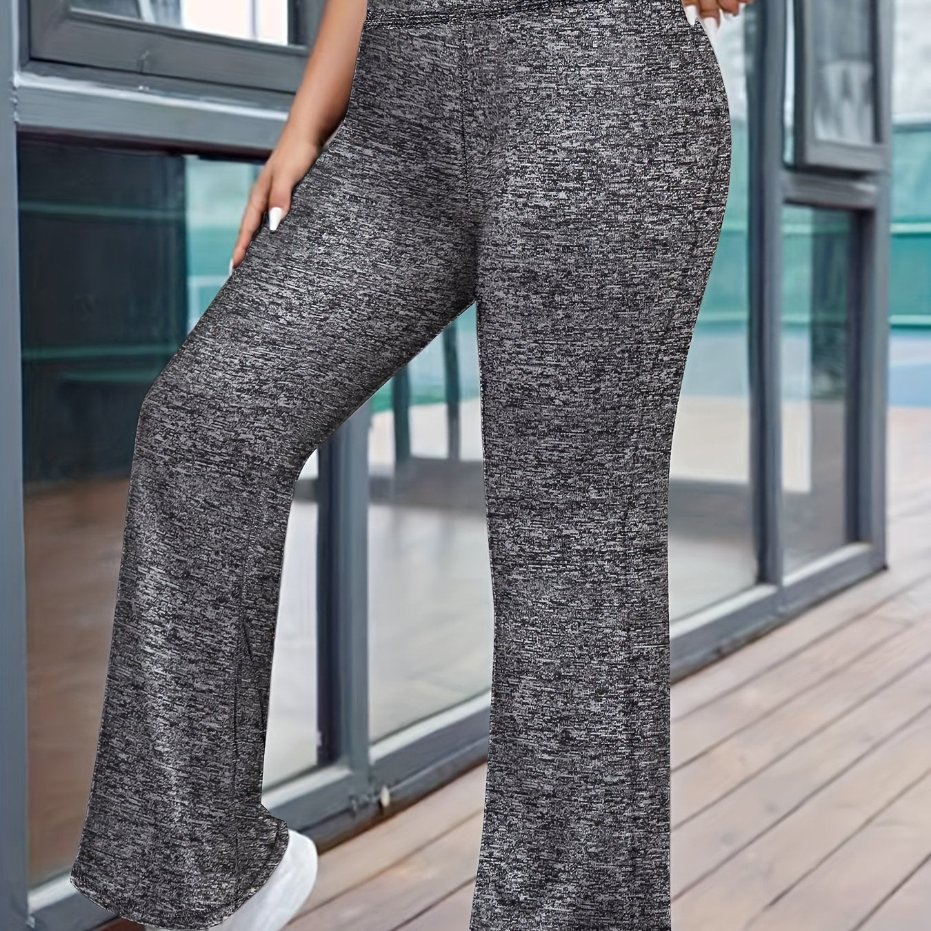 Women's Plus Size High Waist Flare Pants Stretchy Non-See-Through Polyester Spandex Solid Color All-Season