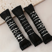 28-Piece Alloy Iron Stacking Rings Set with Heart Geometric and Wavy Designs for Daily Wear