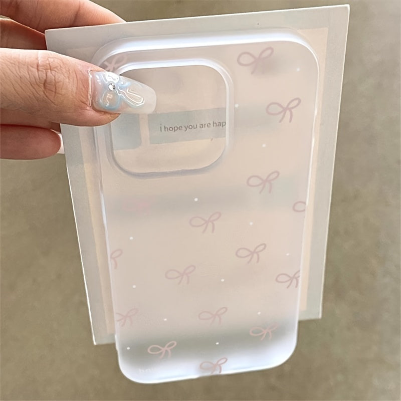 Pink Frosted TPU Phone Case for iPhone 16 Pro Max 15 14 13 12 11 with Bow and Anti-Fall Protection