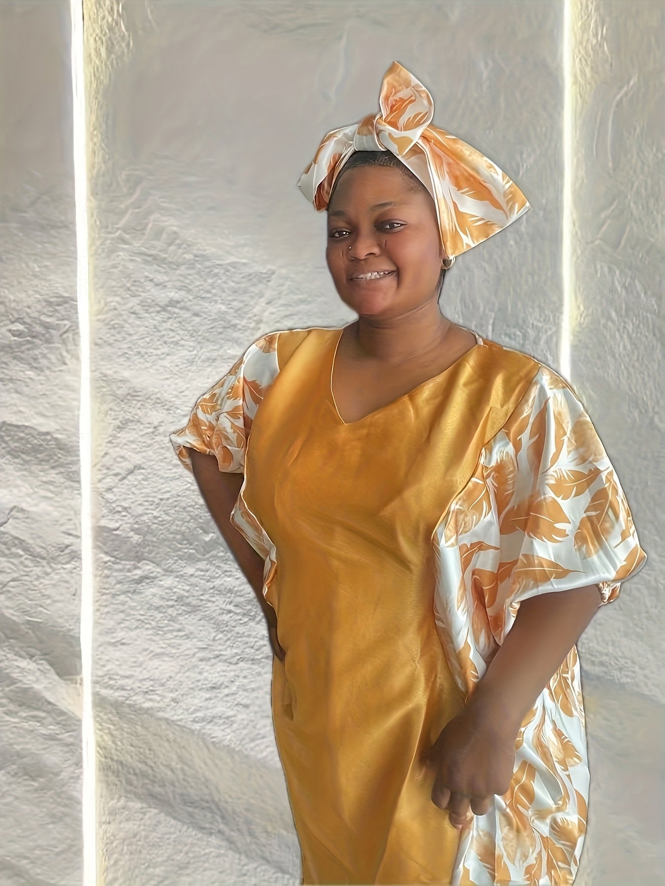 Plus Size Elegant V-Neck Kaftan Dress for Women Floral Print Loose Fit