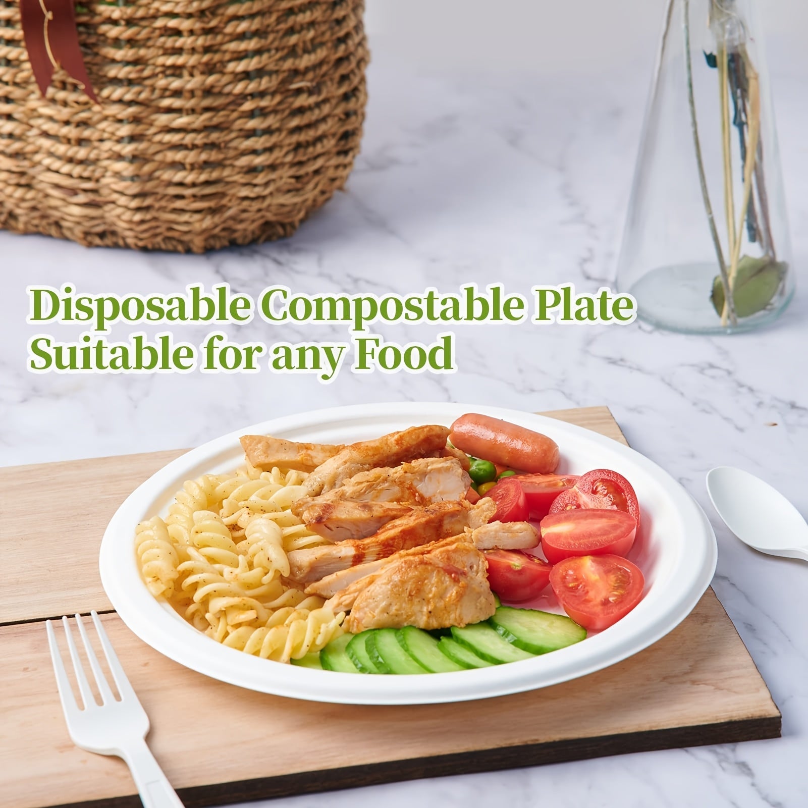 Bir martalik qog'oz plitalar 10 9 7 dyuym, 50 ta, 100 ta, partiyalar va pikniklar uchun paket