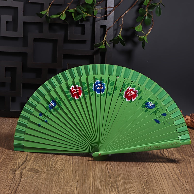 Wooden Folding Fan for Dancing and Home Decor with Printed Design