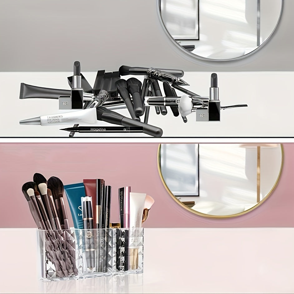 Organizador de maquillaje de acrílico grande con divisores para brochas y herramientas, transparente, ligero