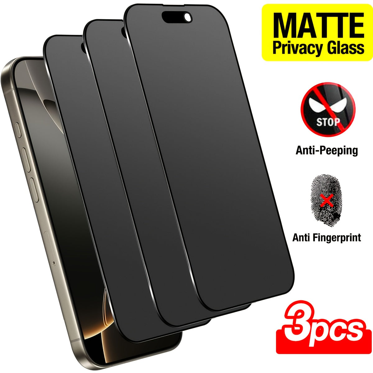 3-Pack Matte Privacy Screen Protector for iPhone 16 Pro Max Plus 15 Pro Max 14 13 Pro Max 12 11