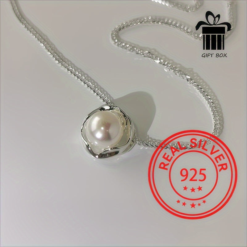 Women’s Sterling Silver Collarbone Necklace Geometric Pearl Minimalist Hypoallergenic