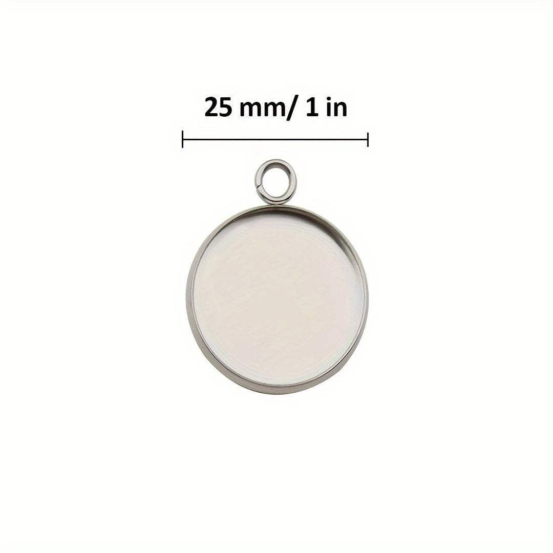 25 Pieces 20mm Stainless Steel Round Pendant Frame Blanks for Jewelry Making