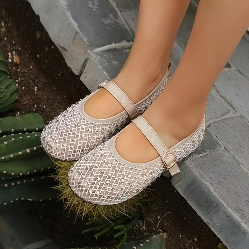 Zapatos de ballet para mujer con parte superior transpirable de malla y correa, zapatos de punta negros