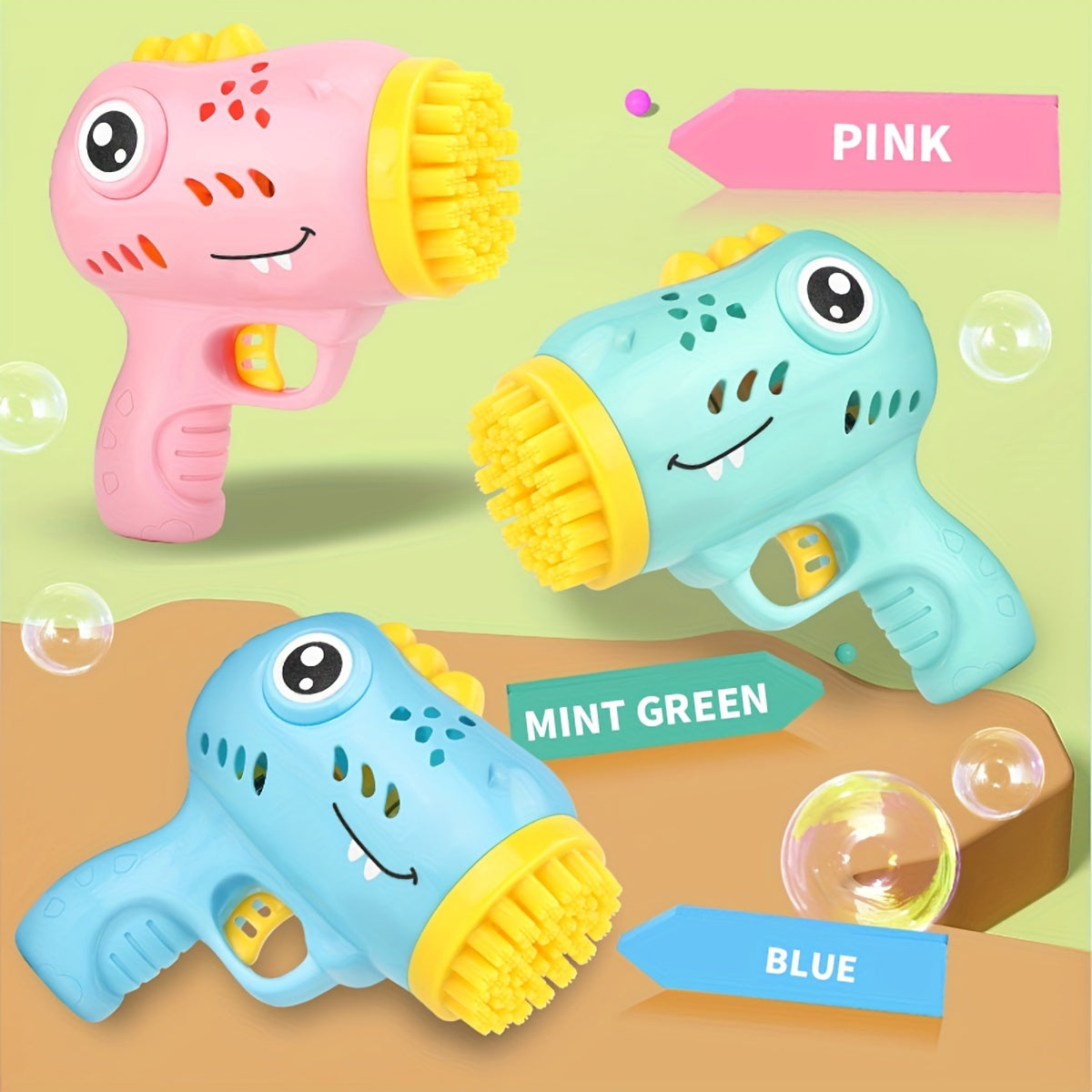 Children's Electric Dinosaur Bubble Gun for Kids Ages 3-6 with 36 Nozzles LED Lights Plastic Outdoor Toy