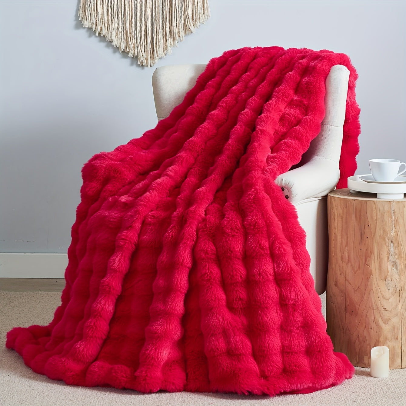 Polyester Faux Rabbit Short Plush Bed Blanket Solid Color Multi-Purpose All Seasons