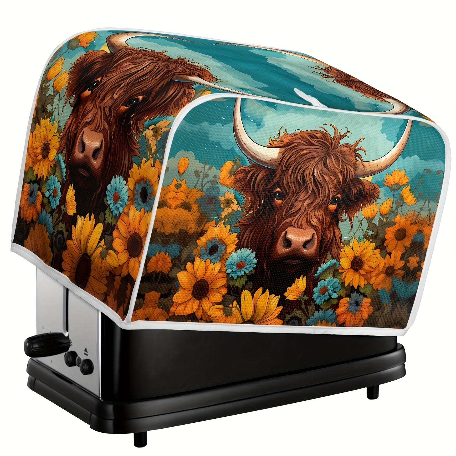 Kitchen Appliance Cover Small Toast Oven Dustproof Fingerprint Resistant Sunflower Highland Cow Print