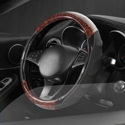 Universal Wooden and Faux Leather Steering Wheel Cover Non-Slip Breathable Durable