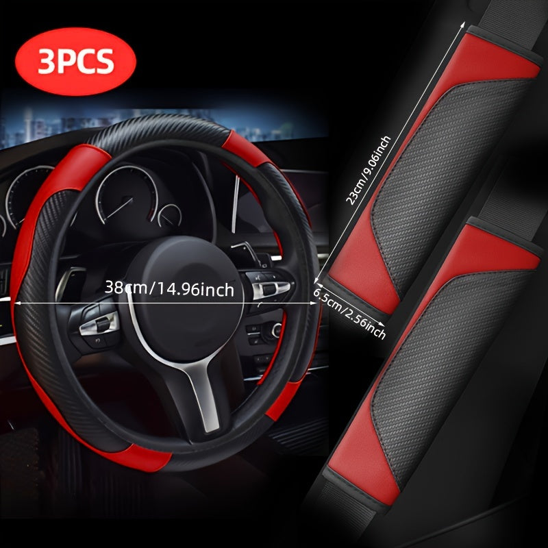3 Pack Carbon Fiber Steering Wheel Cover and Shoulder Pads for Cars