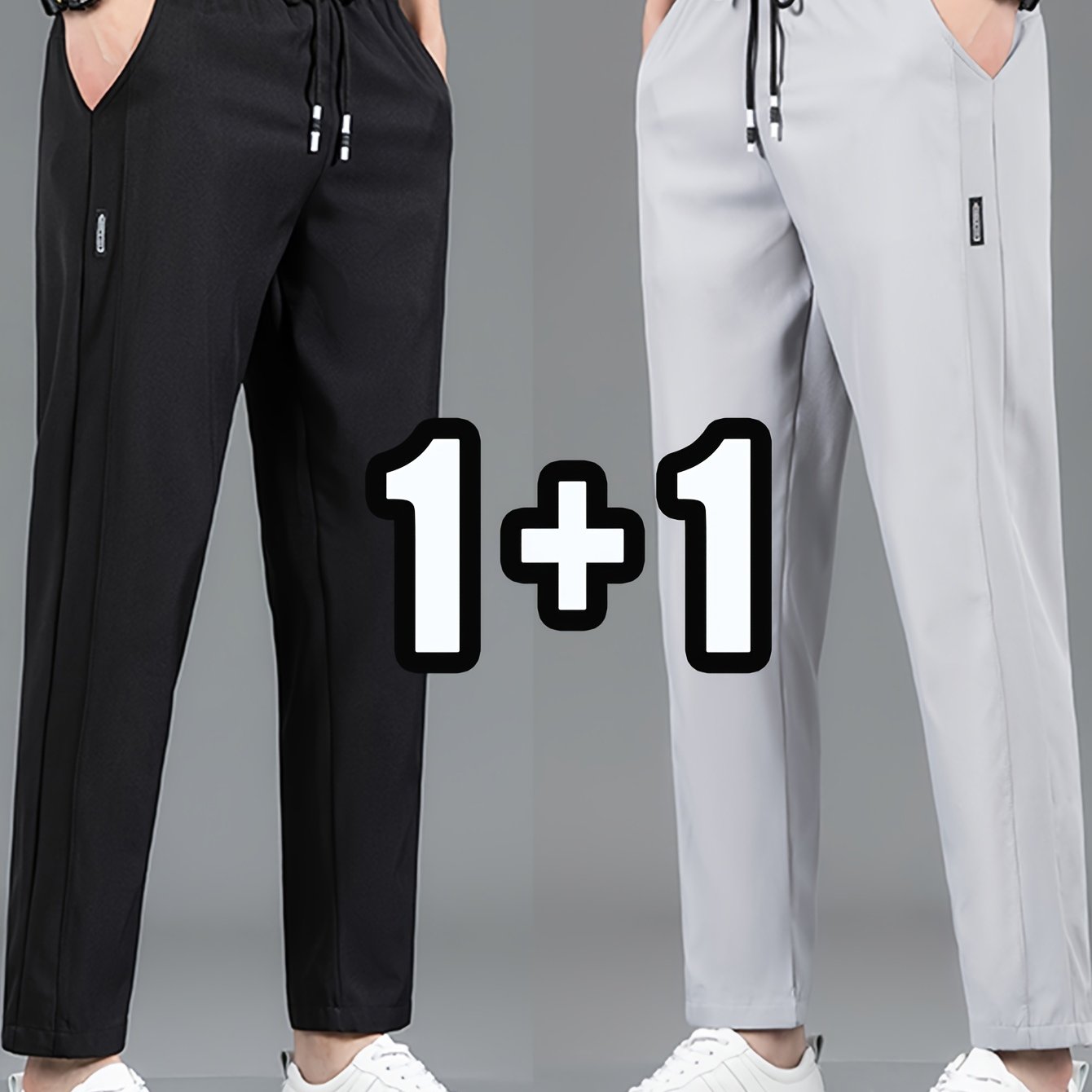 Men's Casual Drawstring Pants Breathable Quick-Dry Polyester for Outdoor Hiking in Black Navy Blue