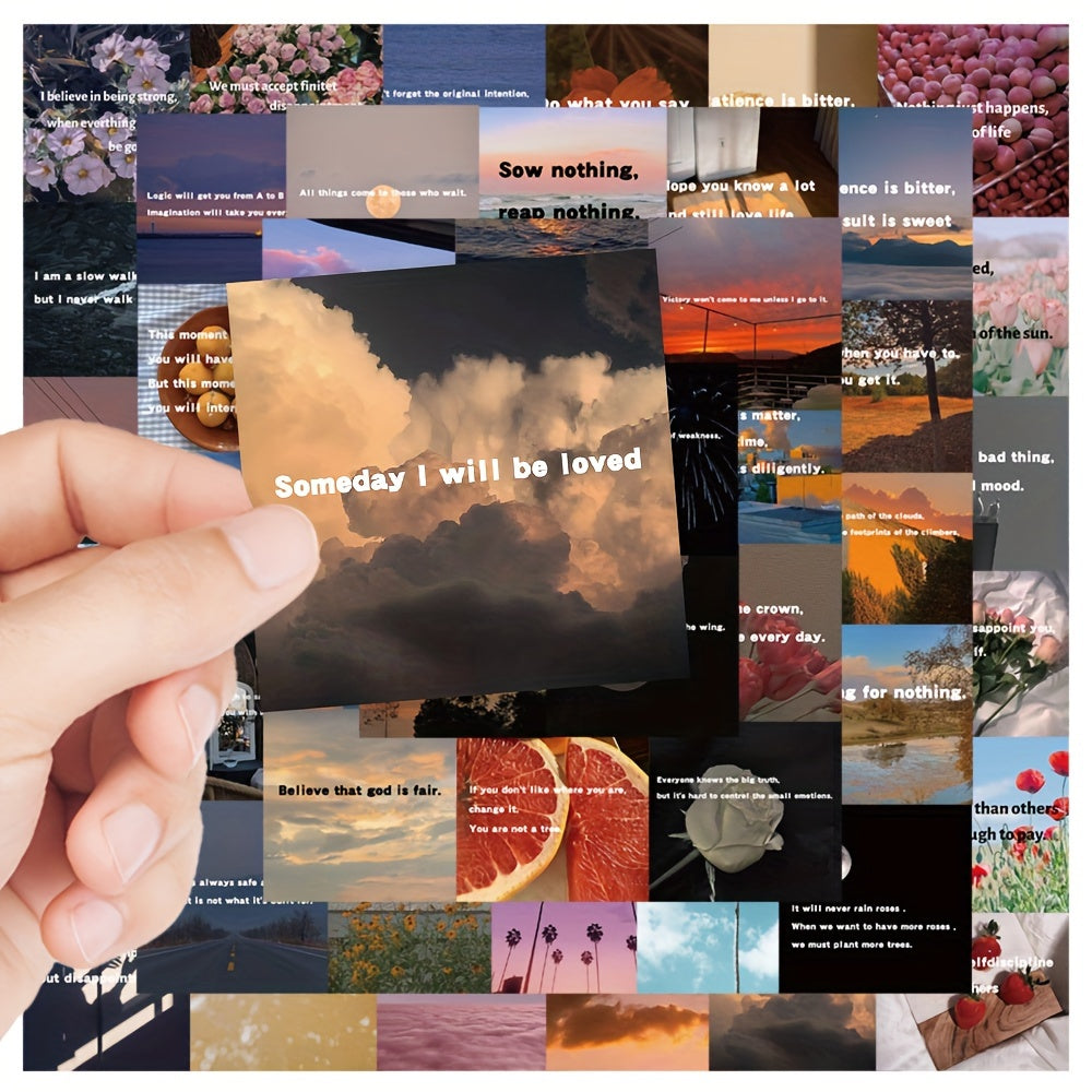 Set of 50 Waterproof PVC Inspirational Quote Stickers for Laptops Phones and Luggage