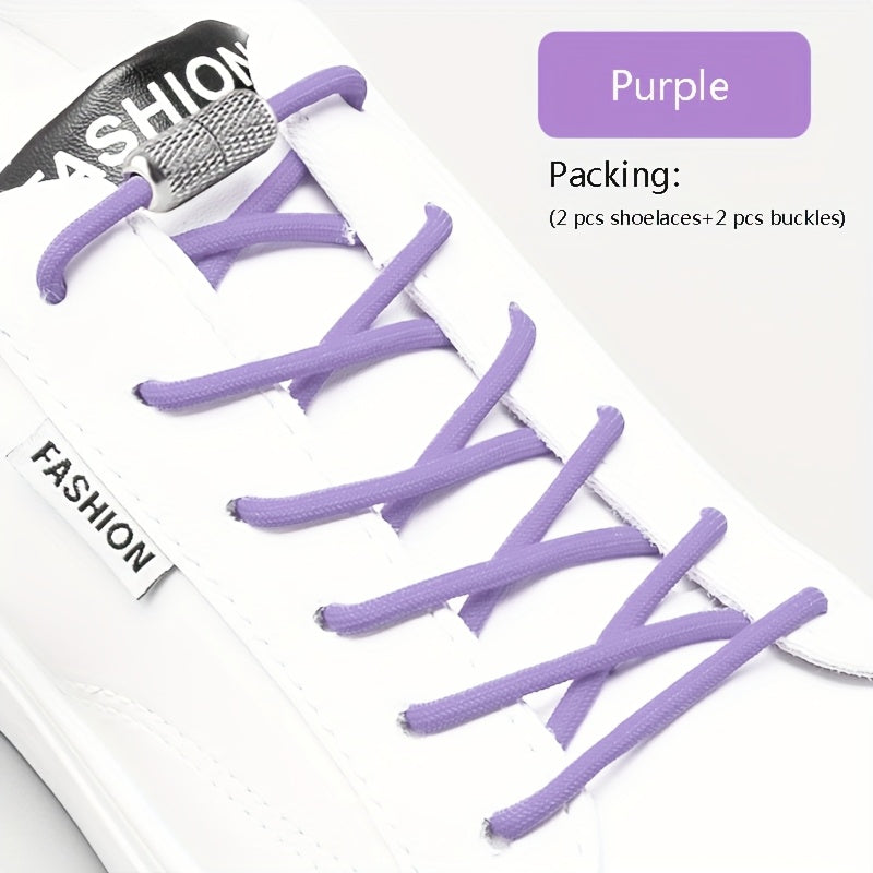 Unisex Elastic No-Tie Shoelaces Round Tapered Durable Acetate Cord