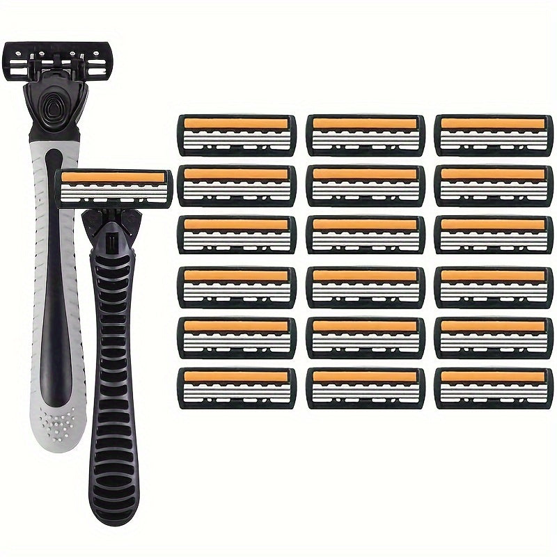 Men's Stainless Steel 3-Layer Manual Razor Set with Refill Options for Face Care