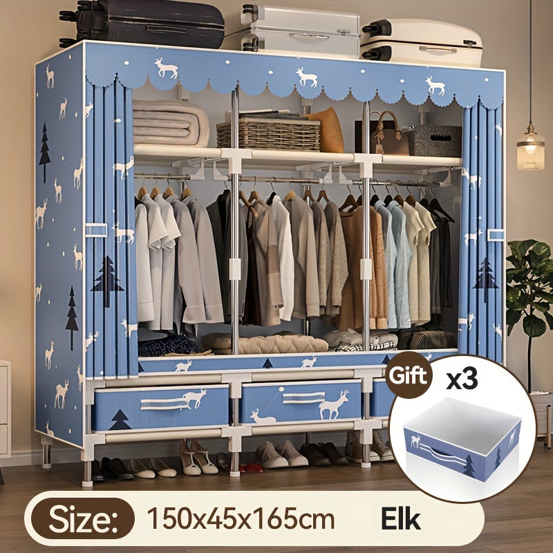 Минималистичный стальной шкаф с 6 полками, 3 ящиками и вешалкой