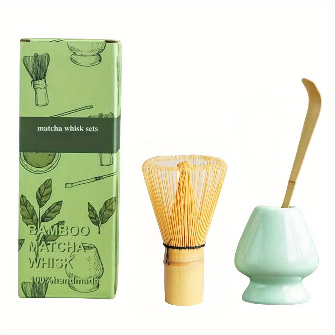 Juego de té Matcha japonés con batidor de bambú, vertedor de cerámica y cucharón