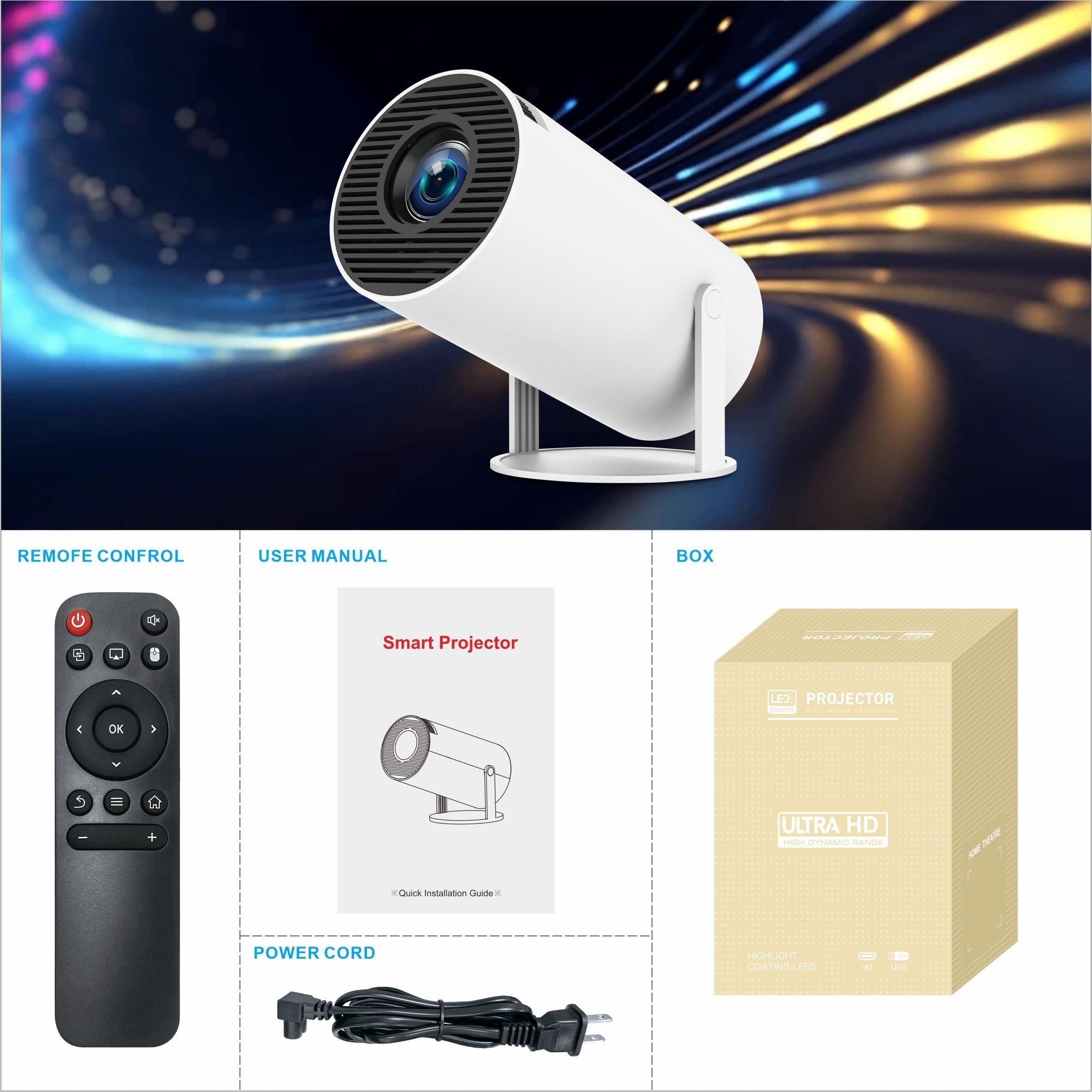 720P LED Smart Projector with Wi-Fi 6 and Android Compatibility 160 ANSI Lumens