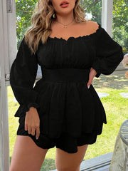 Women's Plus Size Off-Shoulder Ruffled Sleeve Jumpsuit Black Casual Elegant Romper