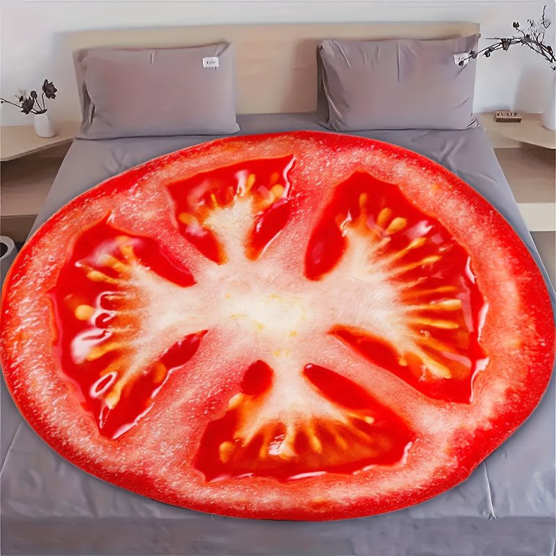 Geometric Tomato Slice Flannel Blanket All-Season Throw Polyester Knitted 200-250gsm