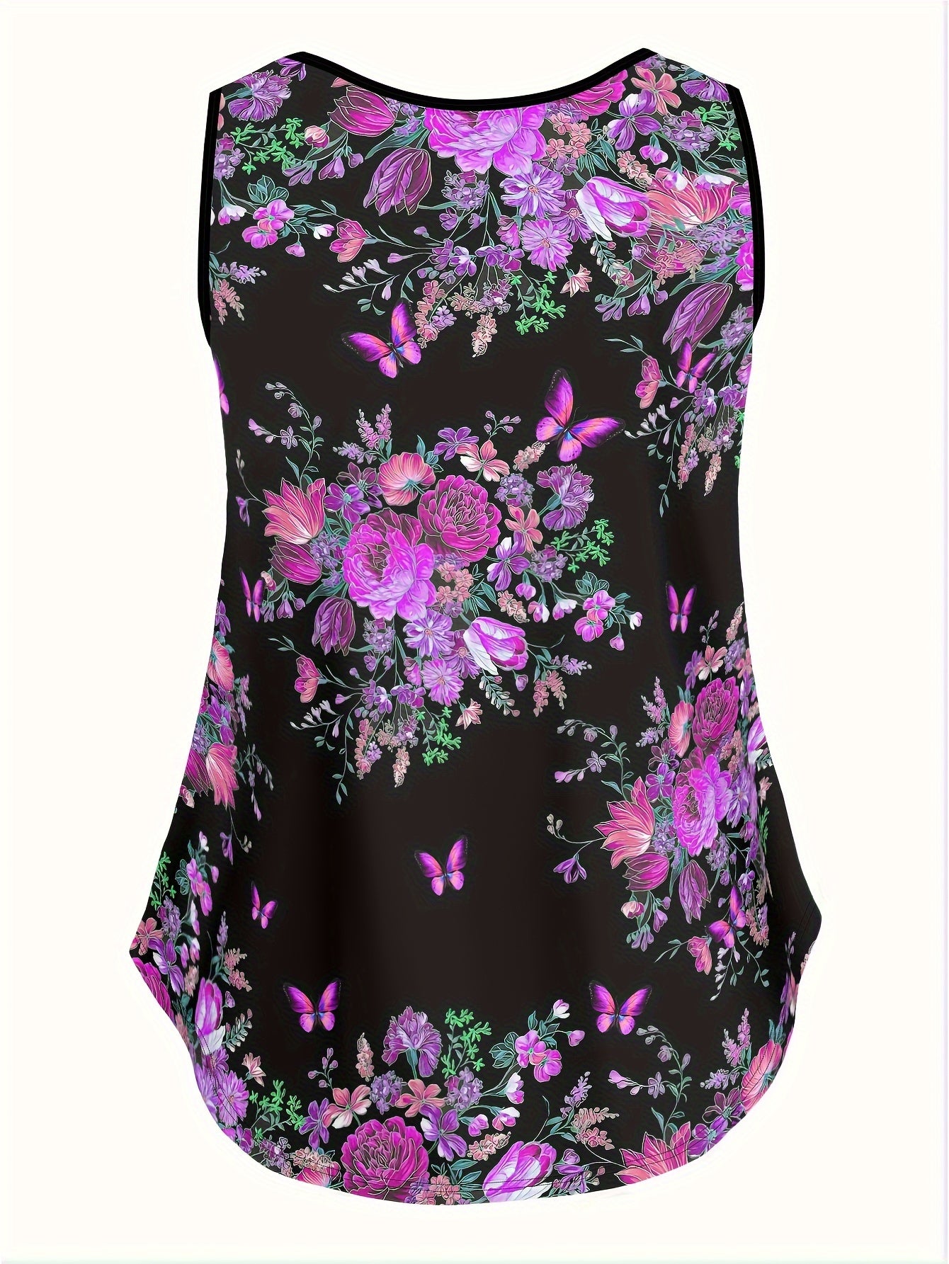 Women's Plus Size Floral Butterfly Print Tank Top Casual Summer Vacation Wear