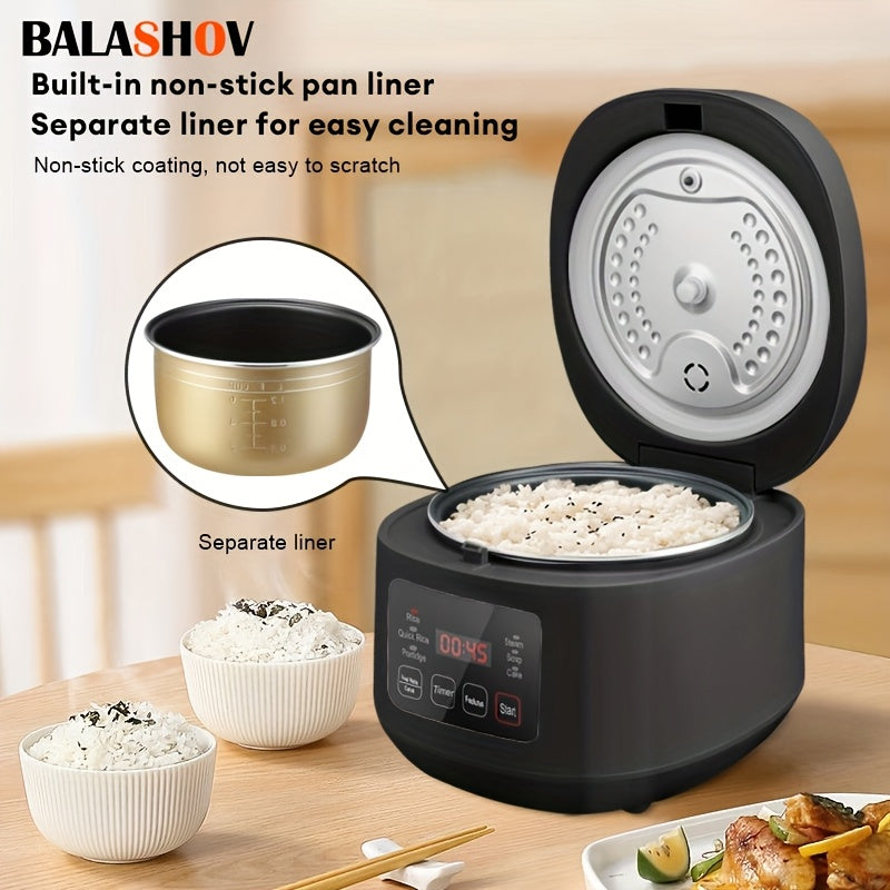 Balashov EU plug 3L aqlli guruch pishirgich 3-5 kishi uchun, 6 ta pishirish funksiyasi, 24 soatlik bron qilish va issiqlikda ushlab turish funksiyasi bilan, qora rangdagi yopishmaydigan qozon bilan guruch, kastryulka va sho'rva pishirish uchun.