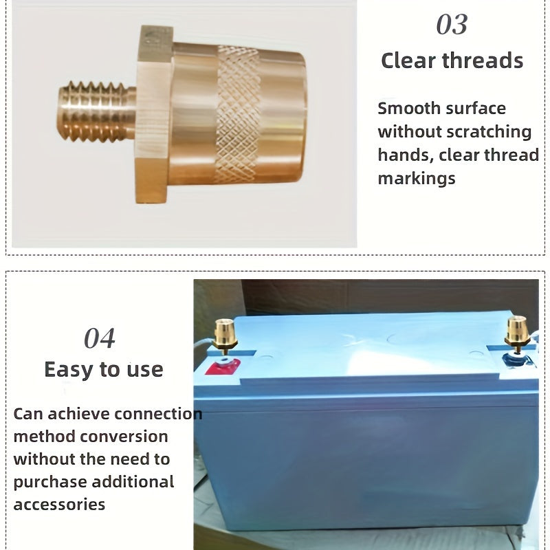 2PCS Copper Battery Terminal Connectors M8 Hex Stud for Car Lithium Lead-Acid Batteries