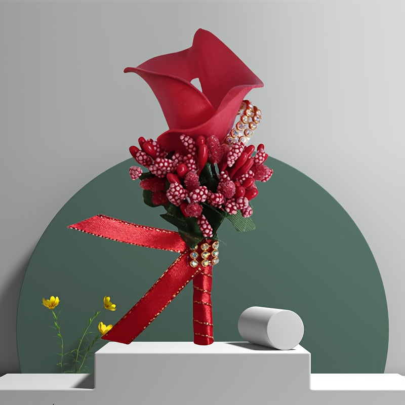 European-Style Artificial Calla Lily Corsage Set for Weddings and DIY Embellishments