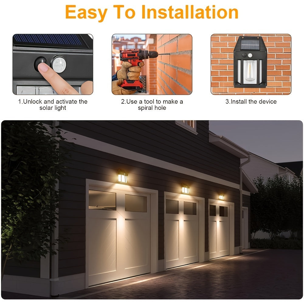 Set of 2 Solar Motion Sensor Outdoor Wall Lights IP44 Dimmable for Patio Porch Deck