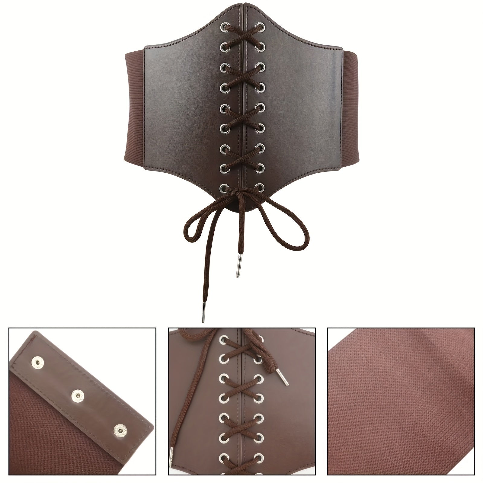 Women's Brown Lace-Up Corset Belt with Mesh Overlay and Zipper Closure for Dresses and Casual Wear